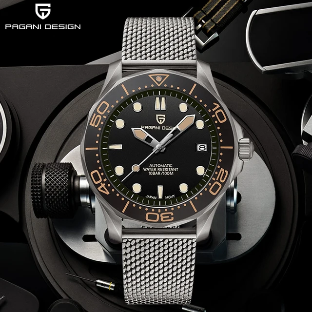 PAGANI DESIGN 2021 New Mesh belt 007 men automatic watches Japan NH35 men mechanical wristwatch curved sapphire glass Top Brand 2
