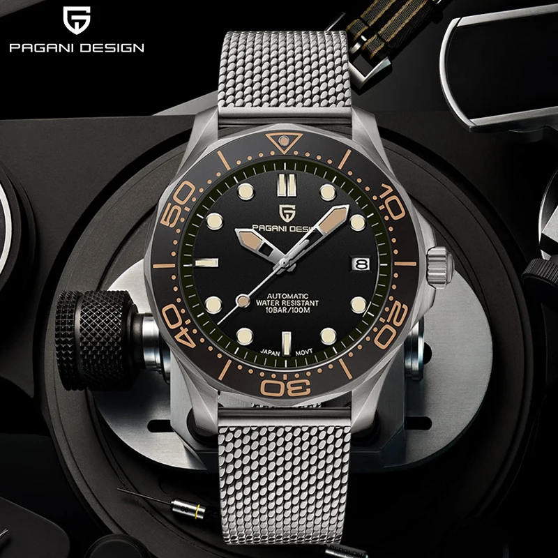 US $139.99 PAGANI DESIGN 2020 New Mesh Belt 007 Men Automatic Watches Japan NH35A Men Mechanical Wristwatch Curved Sapphire Glass Top Brand