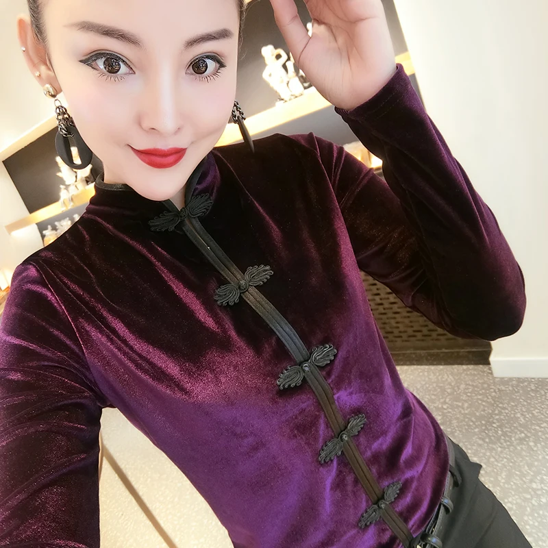Осенние женские велюровые футболки винтажные китайские женские велюровые рубашки женские зимние Бархатные пуловеры Топы