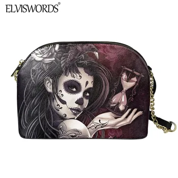 

Day of The Dead Women's Stylish Shell Package Sugar Skull Girls Print Gothic Crossbody Street Casual Shoulder Bag Zipper Pocket