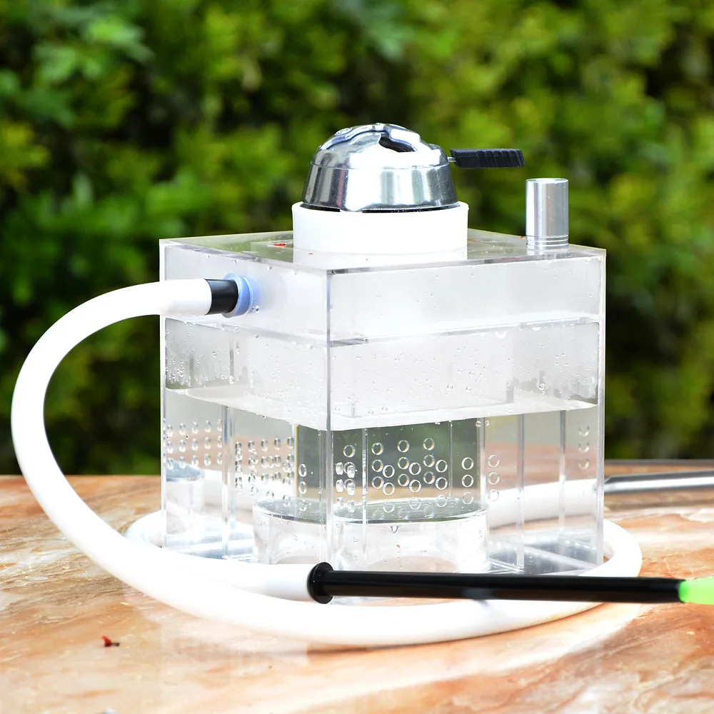 

Acrylic Cube Cloud Shisha Hookah Pipe Set Waterpijp Travel Chicha Nargile with Narguile Hose Ceramic Bowl Charcoal Tongs