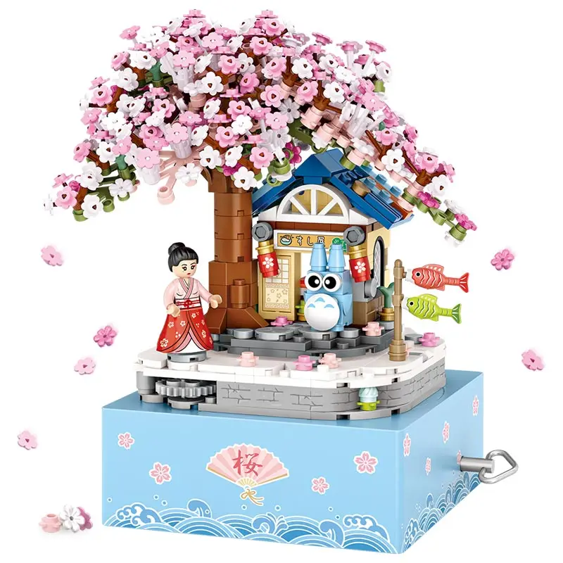LOZ Japan Under The Sakura Tree Mini Block Music Box Building Bricks Totoro Kimono Figures Educational Toys Collection for Gift | Игрушки и