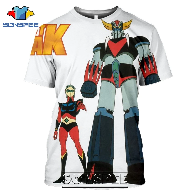 SONSPEE 3D Print Men Women Goldorak T-shirts Casual Streetwear Harajuku Hip Hop Short Sleeve Vintage Anime Tees Tops Shirt