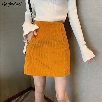 

Corduroy Skirts Womens Slim All-match Solid Comfortable A-Line Pockets Mini Skirt Women Spring Autumn Office Lady Trendy Daily
