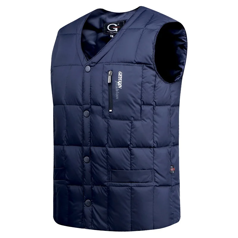 White Duck Down Jacket Vest Men Winter Warm Sleeveless V-neck Button Down Lightweight Waistcoat Fashion Casual Male Vest