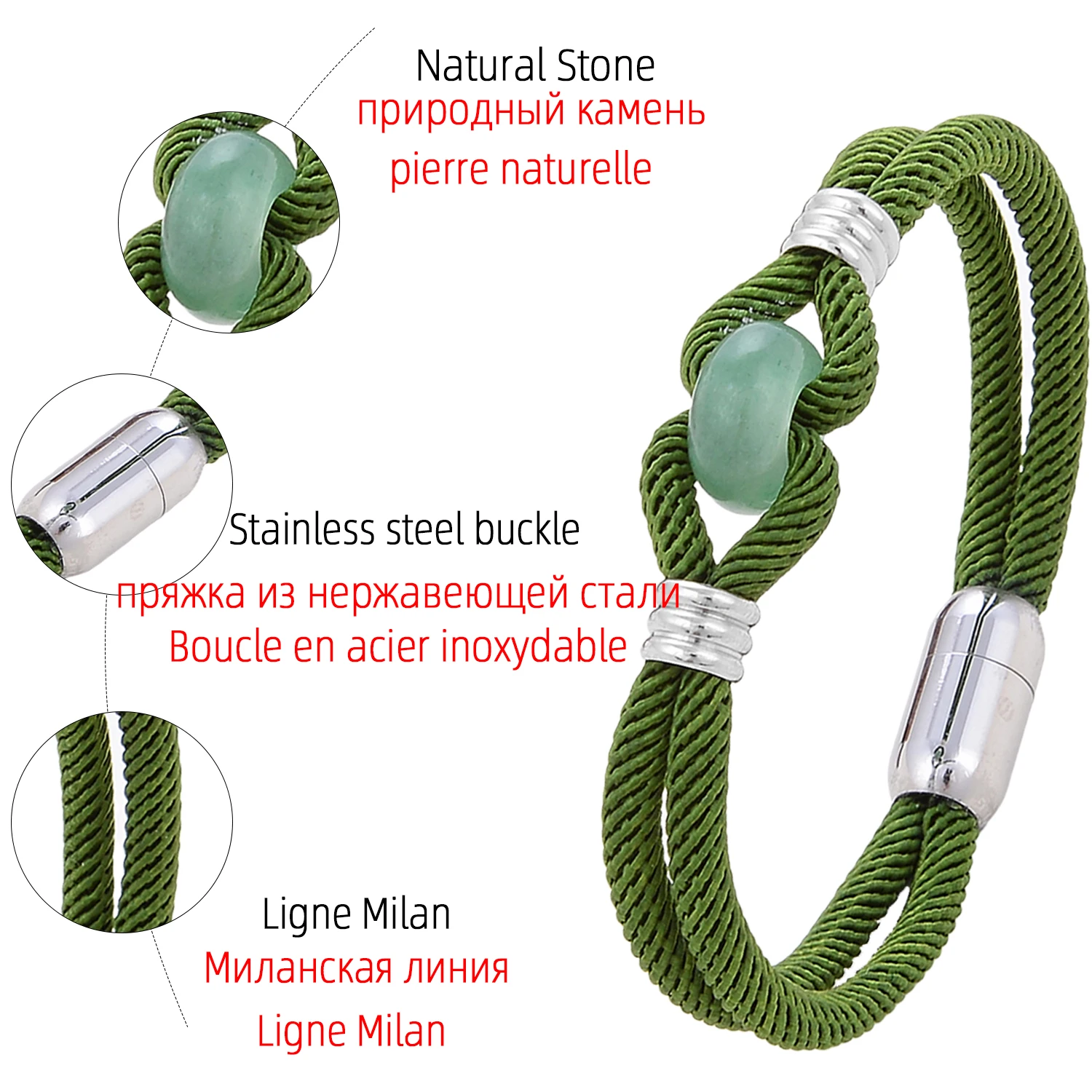 11 Color Milan Line Rope Women Bracelet Round Natural Tiger Eye Stone Charm Bracelets Stainless Steel Luxury Jewelry Wholesale - Image 6