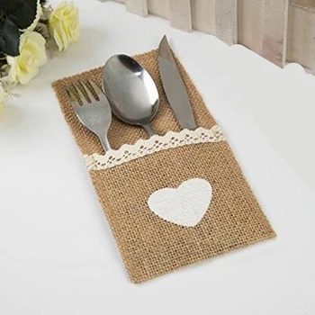 

Cutlery Bag Burlap Lace Tableware Bag Party Cutlery Bag Wedding Festival Table Decorations Muti-Functional Household Accessories