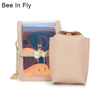 

Small PU Women Bag Colorful Mini Flap Bag Laser Crossboday Bag Shoulder Bag Pearl Clasp Designer Child Package Chain Bag