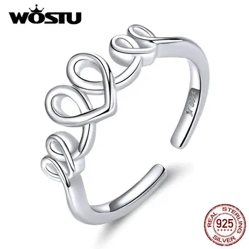 

WOSTU 100% Real 925 Sterling Silver Opening Rings For Women Simple Design Love Shape Silver Adjustable Rings Fine Jewelry CQR588