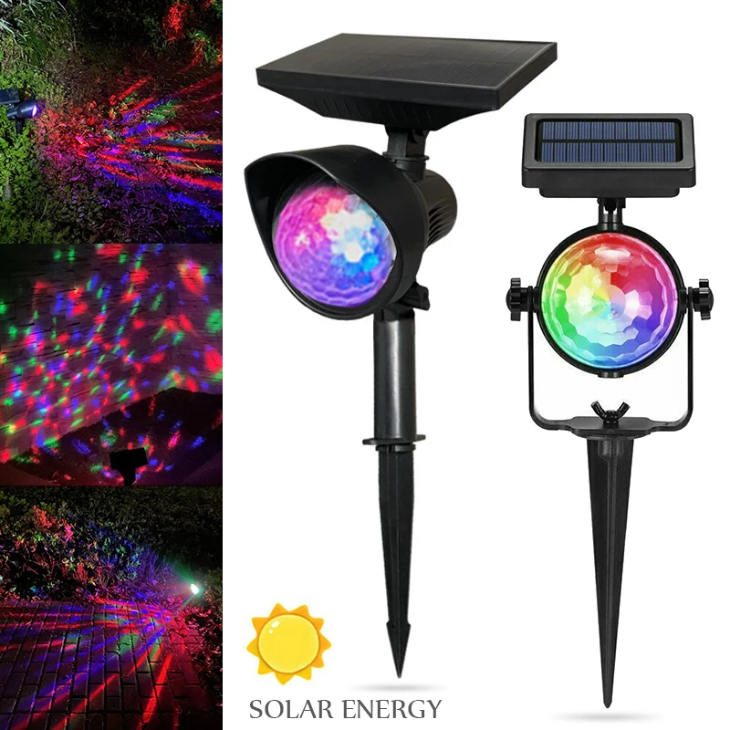 

1pc Solar Powered Rotatable RGB LED Projector Spot Light Outdoor Garden Solar Lawn Light 2 Gears Switch Lamp For Backyard Path