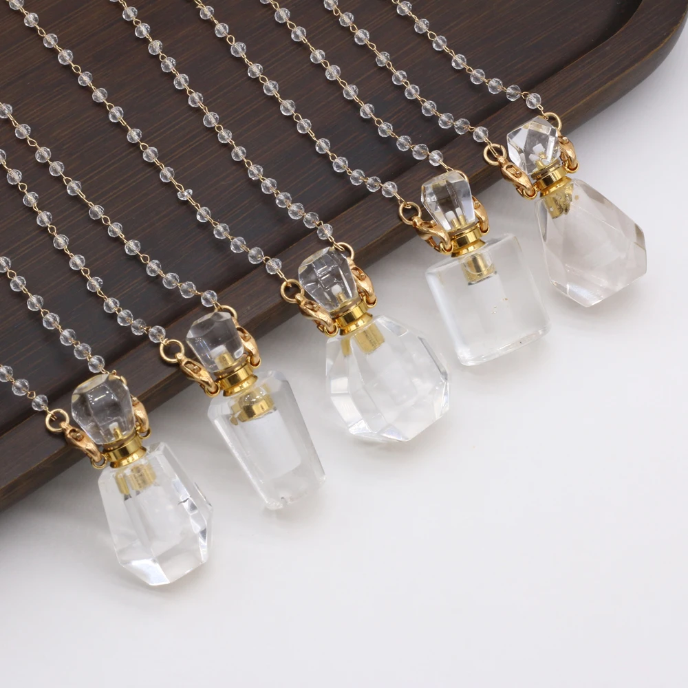 

Natural Stone White Quartz Perfume Bottle Necklace Stone Chain For Women Free Gift Accessory Glasses Frames Pearl Chains