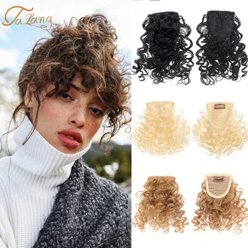 

TALANG Black Fake Curly Fringe Two-Clips In Bang Synthetic Hair Extensions With High Temperature Hairpieces For Women