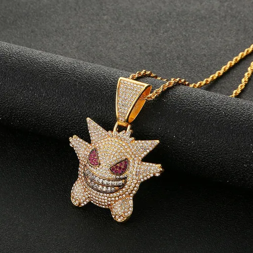 Горячая Хип-Хоп рок микро проложить Bling сказочное ожерелье Iced CZ Циркон Маленький Дьявол кулон длинные цепочки Шарм ювелирные изделия для женщин и мужчин - Окраска металла: chain 60cm