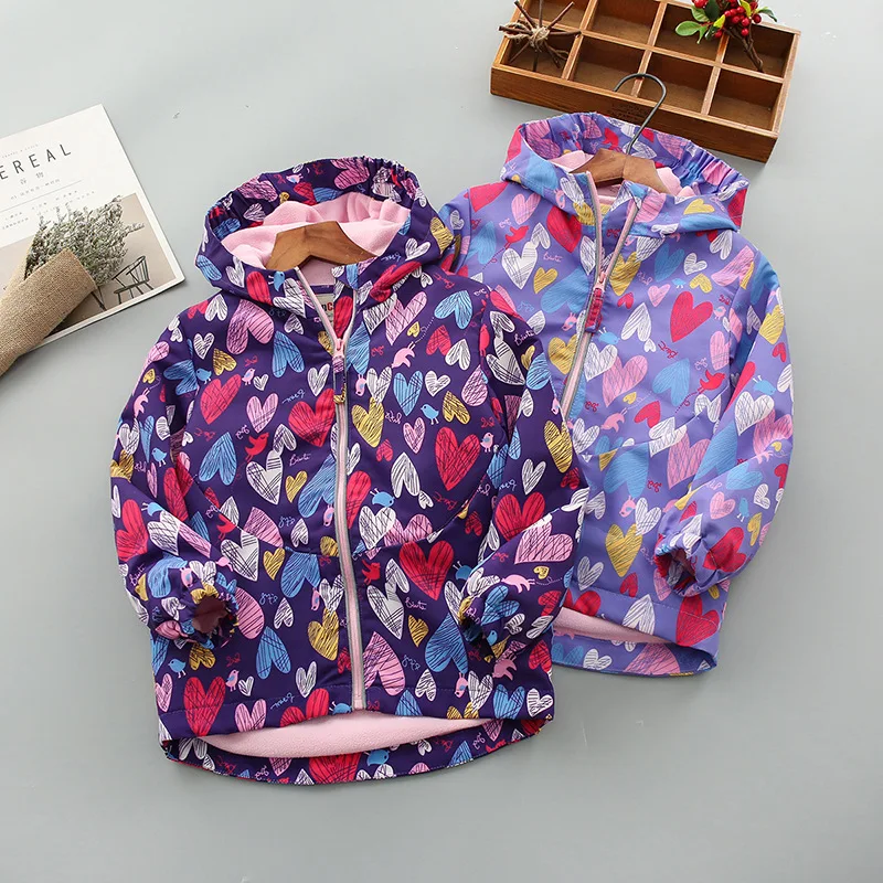 

Girls Jacket For Child Clothing 2019 Printed Warm Fleece Girls Outerwear Coat Autumn Winter Kids Jackets Waterproof Windbreaker