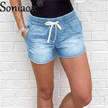 Aliexpress - Women Mid Waist Lace Up Short Jeans Summer Fashion Sexy Ripped Denim Shorts Casual Elastic Waist Vintage Thin Shorts Streetwear