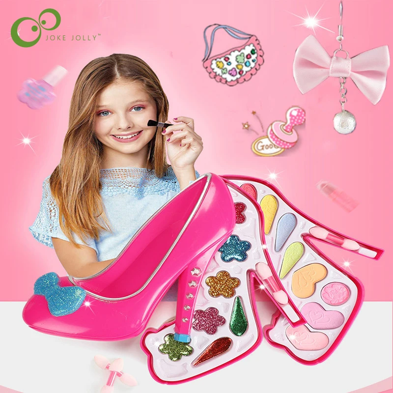 

Children's Cosmetics Princess Makeup Box Trolley Case Shape Eye Shadow Lipstick Safe Nontoxic Girl High heelsToy Birthday ZXH