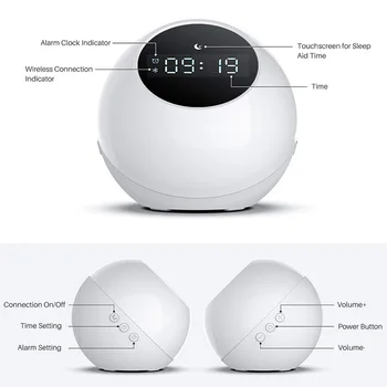 

Top-Wake Up Light Alarm Clock, Bluetooth Speaker Table Lamp Kids Alarm Clock for Bedroom, Tap/ Knock to Change Color Lights, Nig