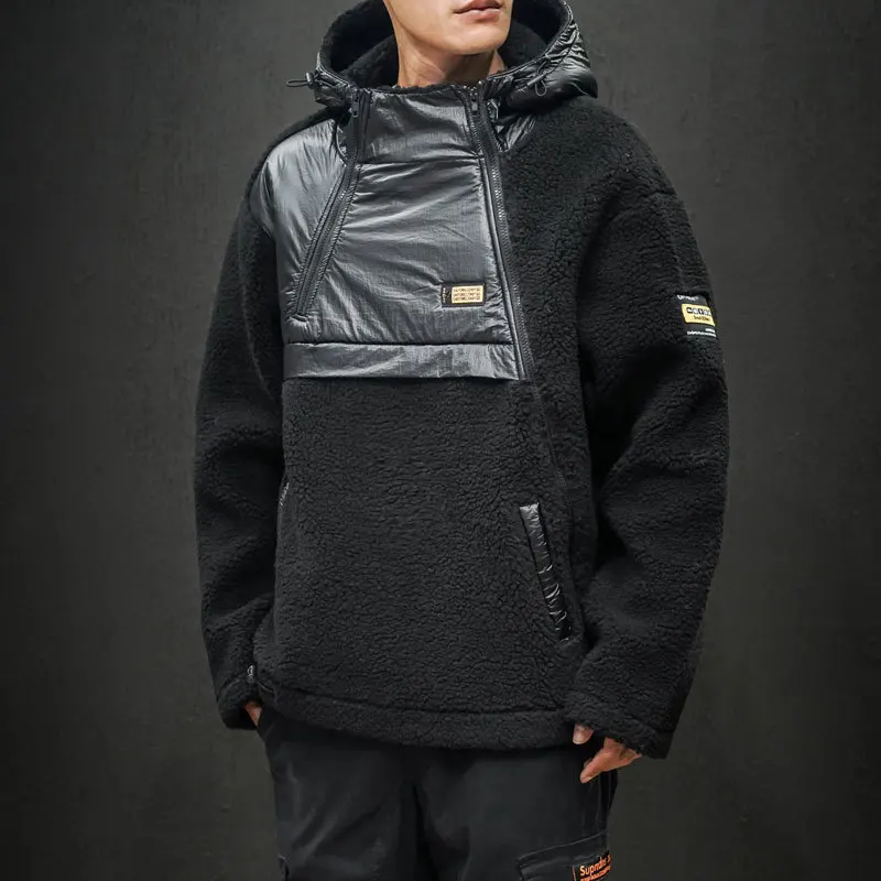 Autumn And Winter New Style Men's Loose And Plus-sized Hooded Joint Coat Couple Clothes Lambs Wool Cotton-padded Clothes Casual