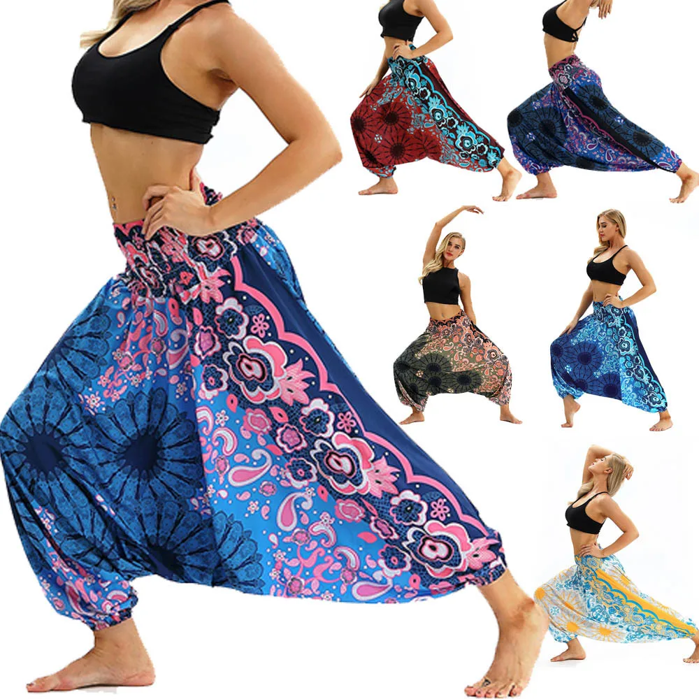 Leggings Sport Women Fitness Casual Summer Loose Yoga Trousers Baggy Boho Aladdin Jumpsuit Harem Pants Elastic Waist Yoga Pants