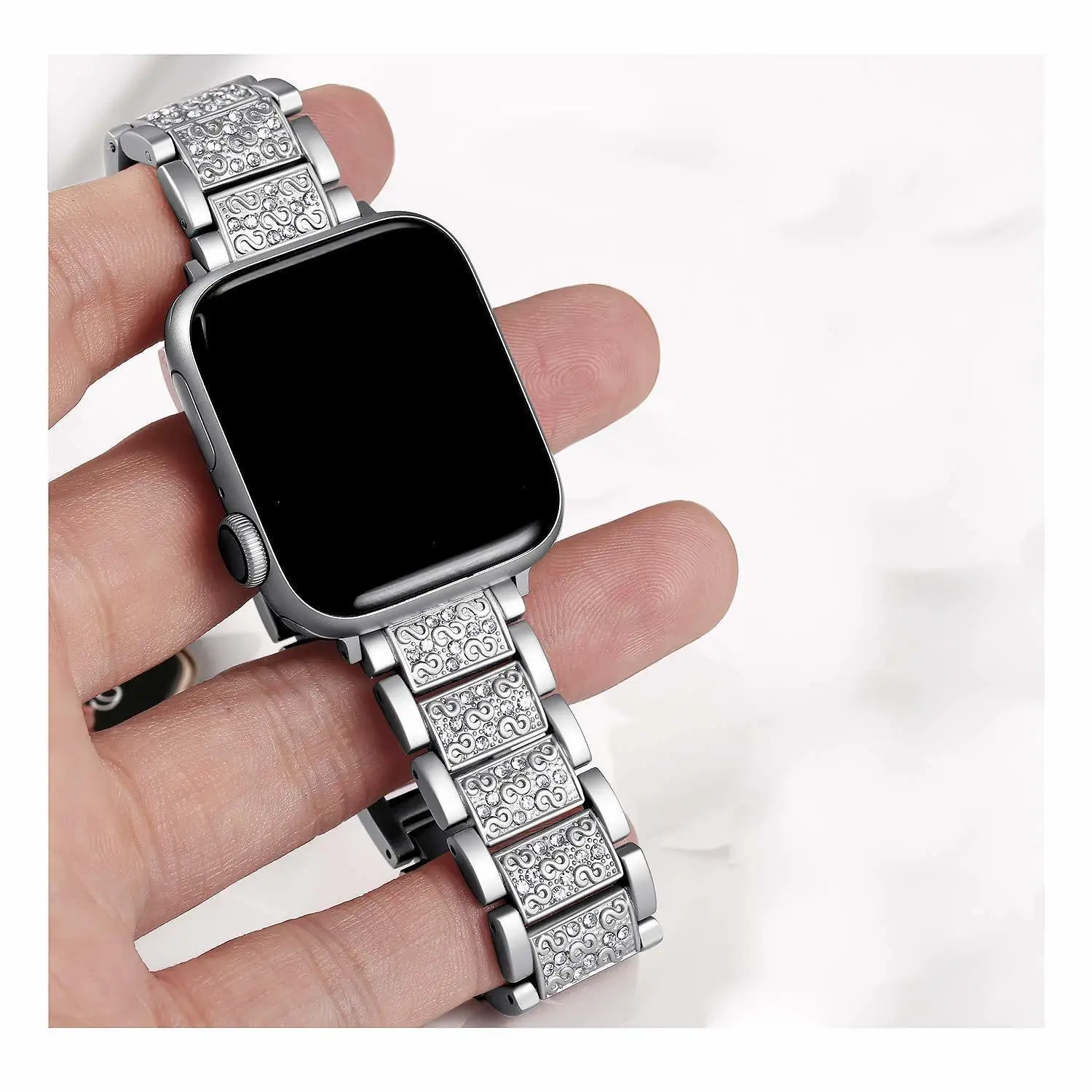 For Apple Watch Band 40mm 44mm 38mm 42mm Diamond Stainless Steel Loop for Apple Watch series 4 3 2 1 iWatch Rose Pink Bracelet
