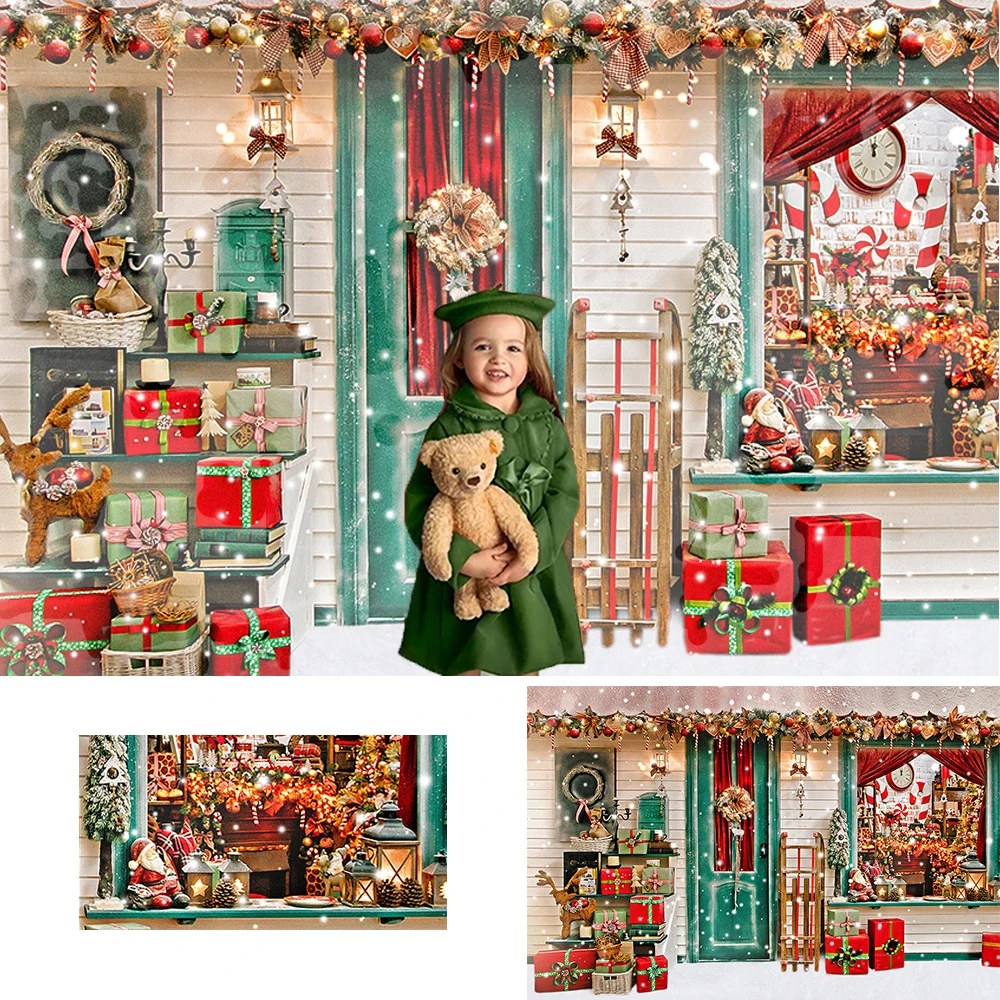 Photo Backdrop Christmas Gift Shop Moon Backdrop Background Wreath Photo Studio Props New Year Toy Reindeer Santa Wallpaper Family Party Decor
