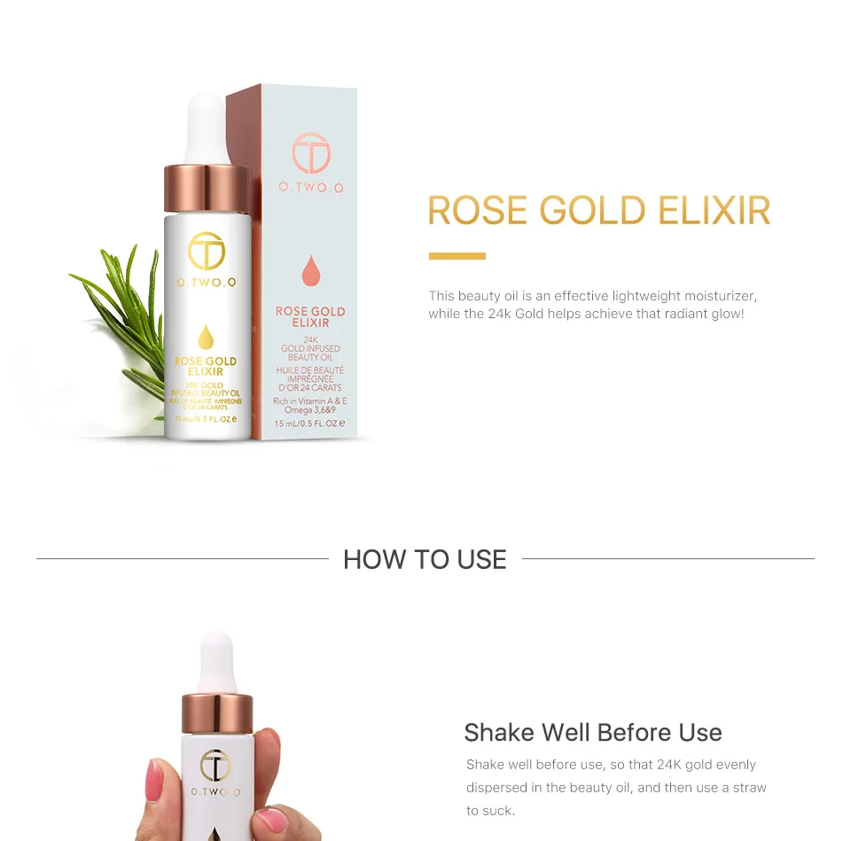 Elixir праймер для макияжа омолаживающее эфирное масло основа для лица 24K золото богатое витамином A& E beauty Foundation Cosmetics O. Two. O