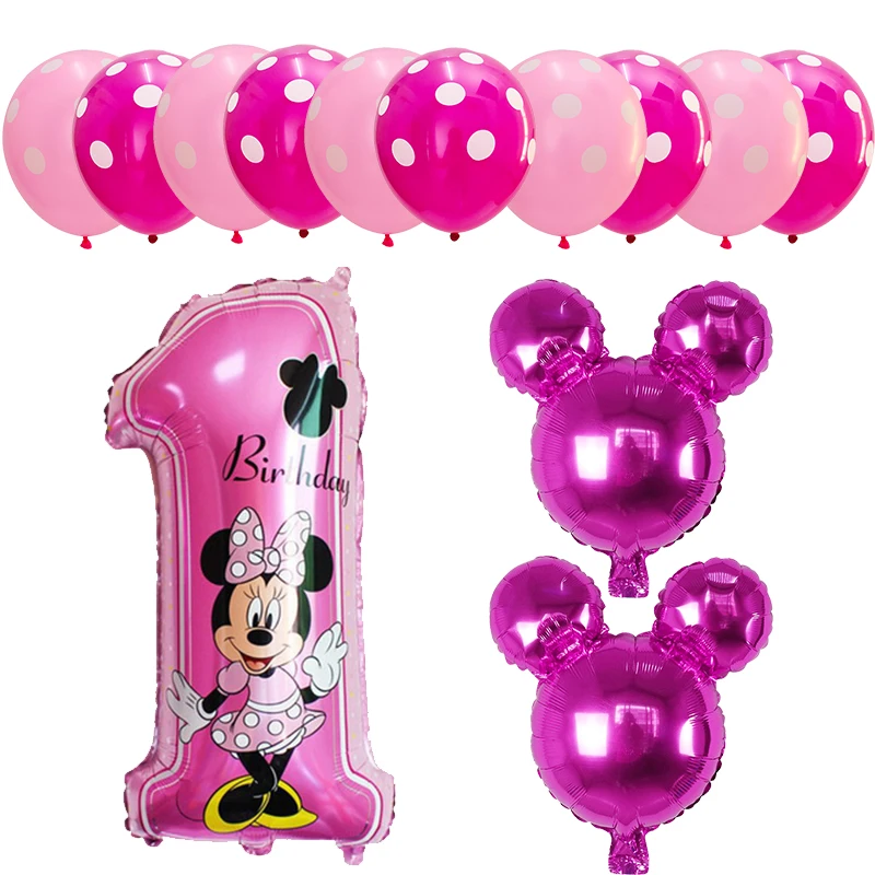 thumbnail image 1 of Juego de globos con números para tarta de primer cumpleaños de niños con temática de Mickey Mouse de Disney, suministros de decoración para fiesta de cumpleaños de Minnie y Mickey, 1 of 4
