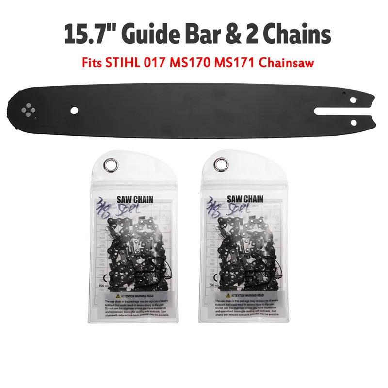 

15.7 inch Guide Bar with 2Pcs 3/8 50DL Chains for Stihl 009 010 011 012 017 MS170 MS171 MS180 Chainsaw Accessories