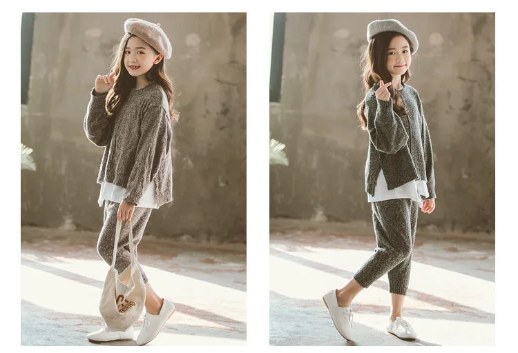 2pcs Knit Set Back To School Clothing Girls Autumn Winter Two Pieces Sets Girl Suit Knitted Sweater And Knitting Pants Fashion (3)