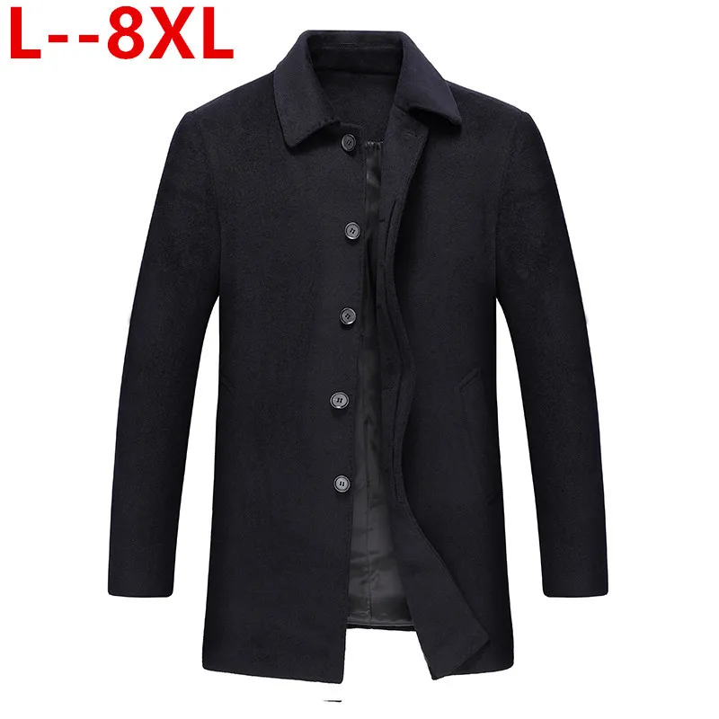 Тренчкот мужской однотонный длинный 8XL 6XL 5XL мужское шерстяное пальто | Мужская