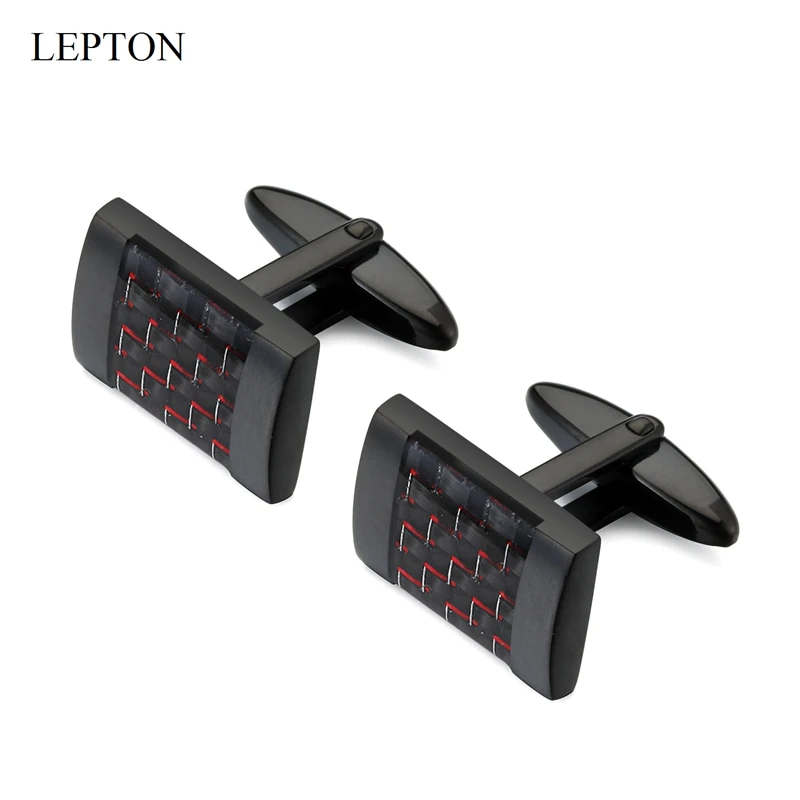 

Lepton Matte Stainless steel Cufflinks BlackColor Square Carbon Fibre Cuff links for Mens Groomsmen Wedding Gift Drop Shipping