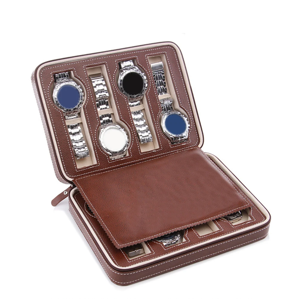 Portable PU Leather 2/4/8 Slot Watch Box Display Case Storage Watch Organizer Holder Zipper Exquisite and Durable To Lover D30