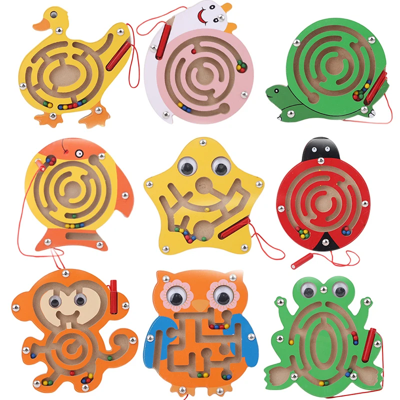 Children Animal Magnetic Maze Toy Montessori Kids Wooden Puzzle Game Toy Educational Brain Teaser Jigsaw Intellectual Board Toys