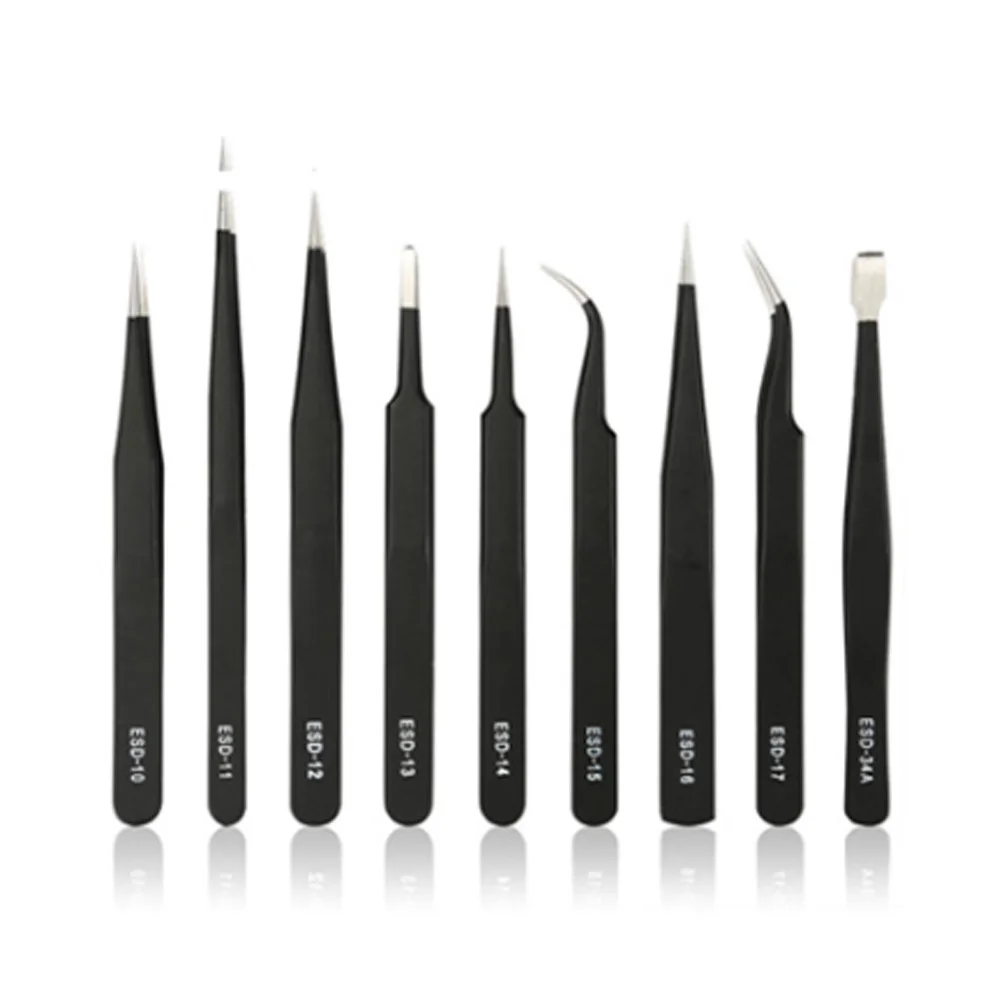 ESD-13 ESD-14 ESD-15 Anti-static Curved Straight Tip Forceps Precision Soldering Tweezers Set Electronic ESD Tweezers Tool precision tweezers tweezer tool esd anti static tweezers soldering tweezers phone repair tweezers