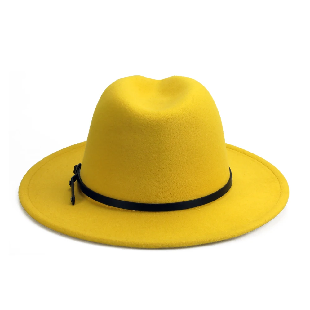 YY 14 цветов Fedora шляпа для женщин и мужчин зима PU ремень фетровая Кепка с плоскими полями шерстяной джазовый Панама Винтаж Трилби шляпа игрока FD19017