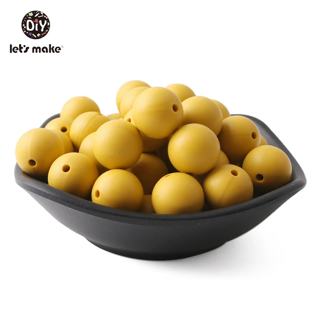 Let's make 50pcs Silicone Beads 12mm Eco-friendly Sensory Teething Necklace Food Grade Mom Nursing DIY Jewelry Baby Teethers mustard