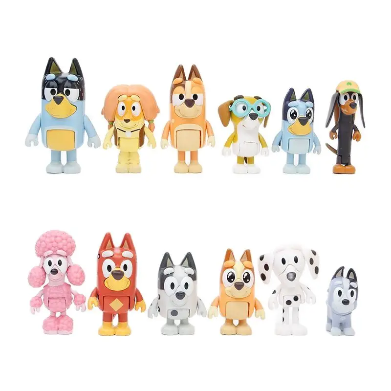 12Pcs/Set Bluey Bingo The Whole Family Action Figure Toys Cartoon Friends PVC Colletiable Model Doll Kids Christmas Gifs | Игрушки и