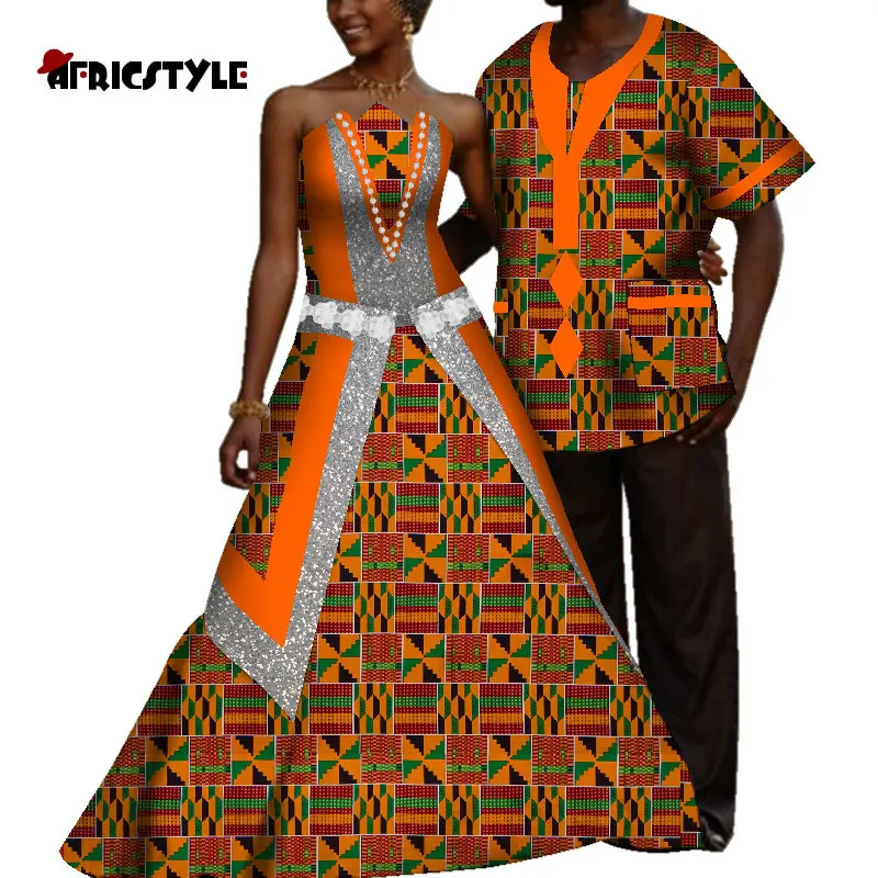 

New best-selling African women's dress Bazin Riche men's jacket suit lovers' dress printed jacket wyq553