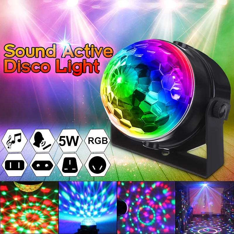 Мини Голосовое управление RGB светодиодный хрустальный вращающийся шар сценический светильник ing лампа вечерние Диско клуб DJ светильник музыка звезда шоу 100-240 В