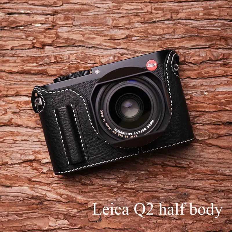 Mr. Stone ручной работы из натуральной кожи чехол для камеры видео половина сумка для Leica Q Тип 116 Leica Q2 Ретро винтажный нижний чехол - Цвет: Q2 black white line