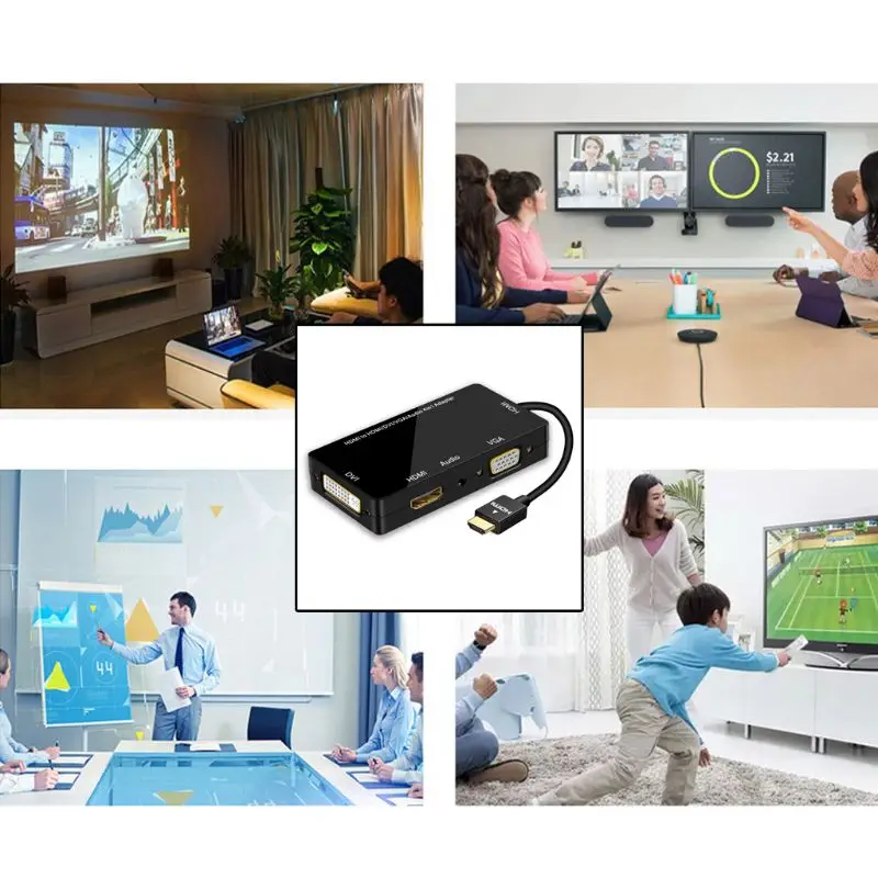 HDMI Splitter to HDMI DVI VGA Audio Converter Gold-plated Jack 4K for Laptop Computer HDTV PS3 Multiport 4-in-1 HDMI Adapter