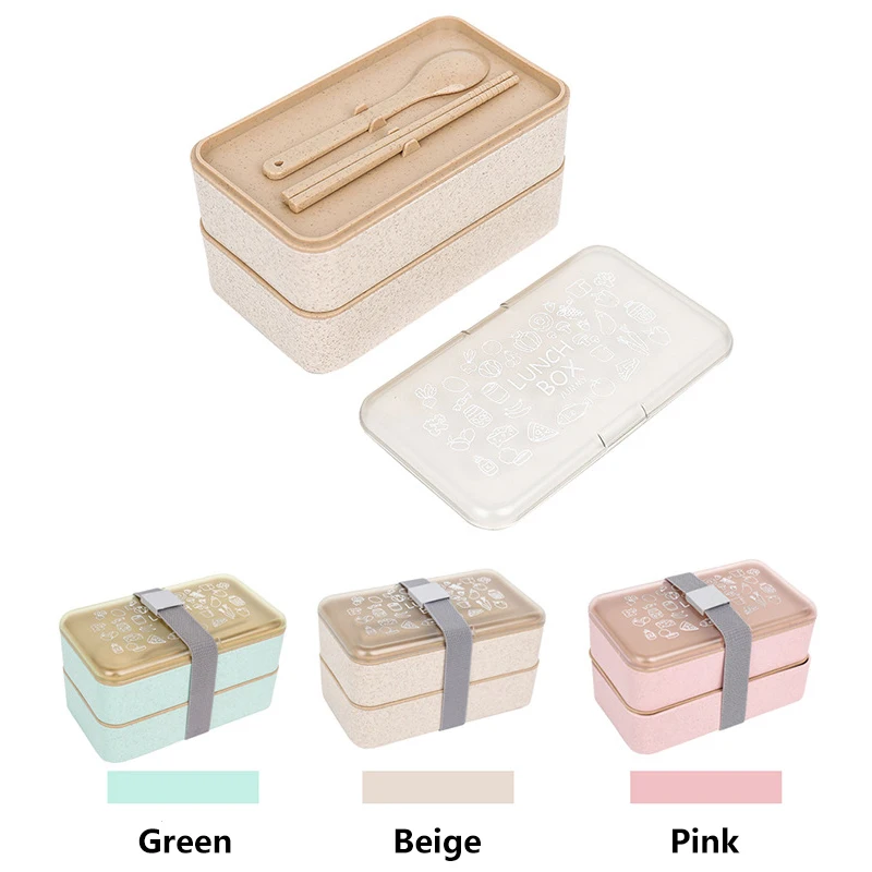 Розовый/зеленый/бежевый Ланч-бокс, посуда, Экологичная, портативная, прямоугольная, пластиковая, с микрофиброй, столовая посуда, Bento box, контейнер для еды