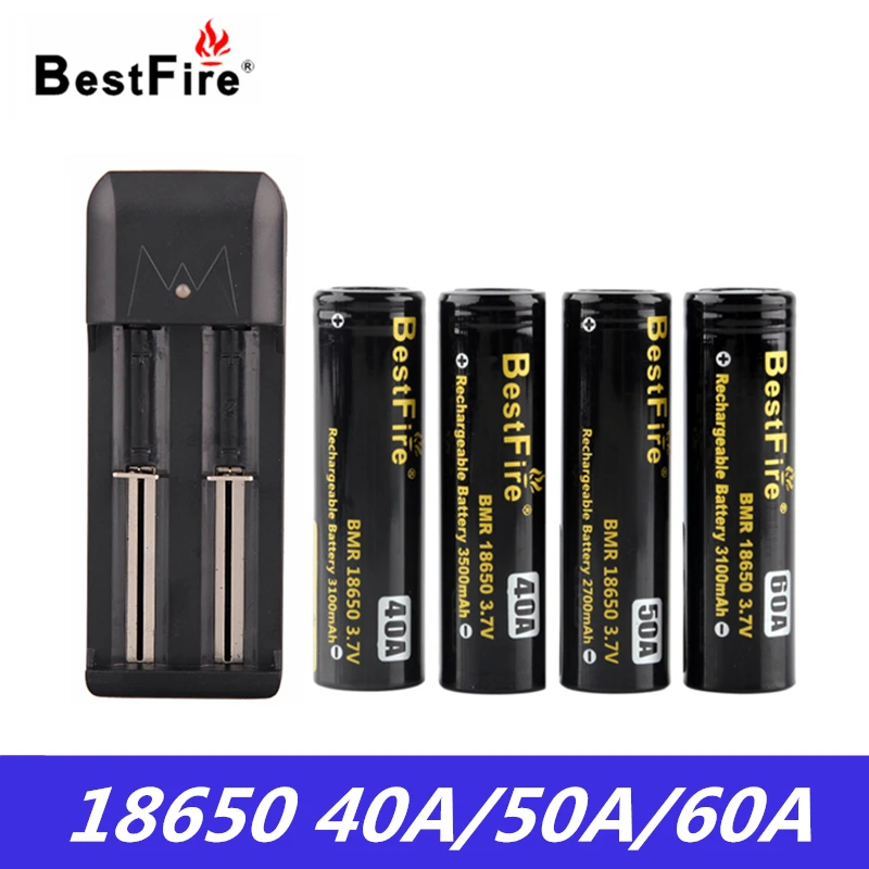 BestFire BMR 18650 Аккумулятор 3,7 в 40A 50A 60A 3500 мАч для начинающих аккумулятор литий-ионный аккумулятор с зарядным устройством для электронной сигареты мод