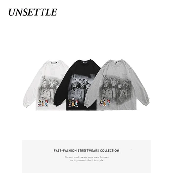 

2020 Autumn Men/Women Japanese Oversized Long Sleeve Graphic Gothic Print Spoof Funny Hip Hop Streetwear T-Shirt Cotton Tops