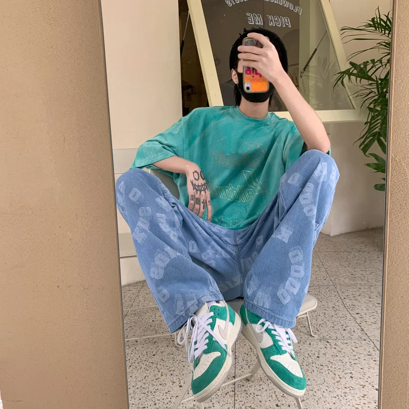 ICCLEK High Street Pants Men's Loose Straight Wide Leg Jeans Jeans  Men Jeans  Baggy Jeans  Mens Loose Jeans