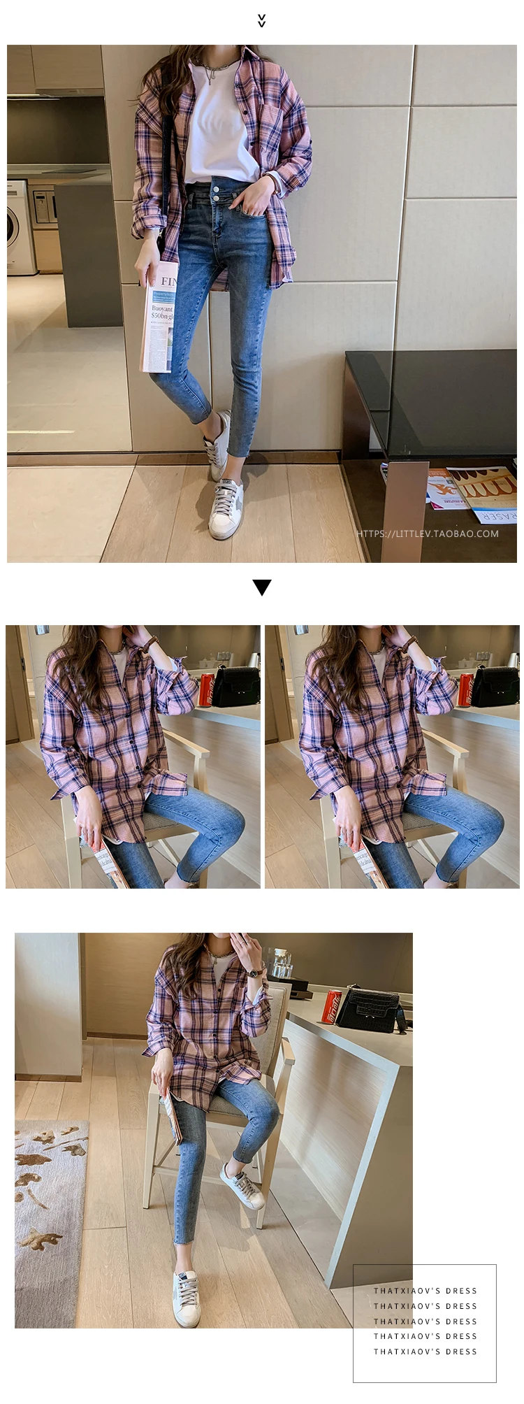 Повседневные женские рубашки, корейская модная одежда, blusas mujer de moda, свободные женские топы, офисные женские рубашки в клетку, женские 6858 50