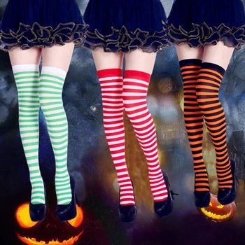 

Women Girls Fancy Rainbow Colorful Stripes Over Knee Long Socks Halloween Cosplay Costume Knitted Stretchhy Thigh High