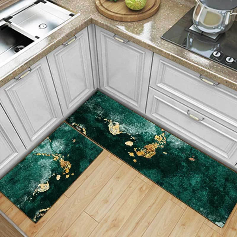 Luxury Dark Green Kitchen Floor Mats Dirt Resistant Soft Bedroom