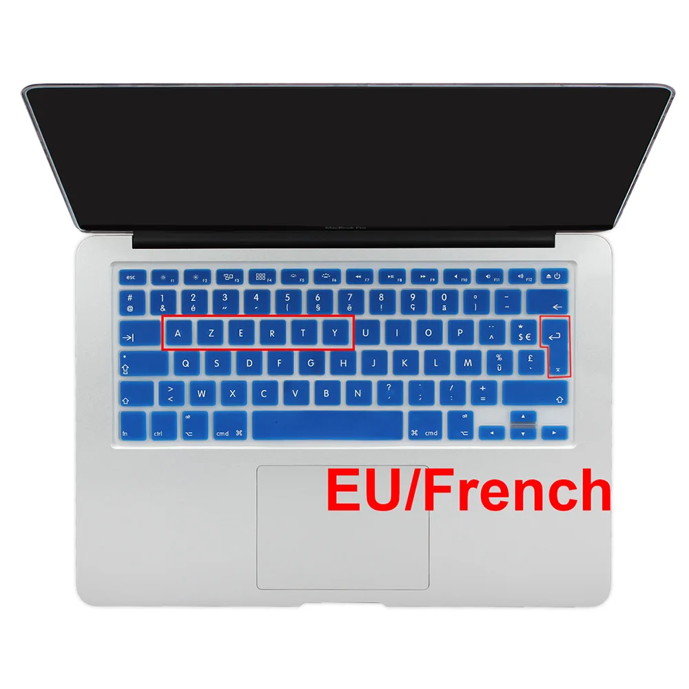 Градиентный цвет Силиконовая французская AZERTY испанская клавиатура кожного покрытия для Macbook Pro 1" 15" 1" Air 13" imac беспроводная клавиатура - Цвет: EU French Dark blue