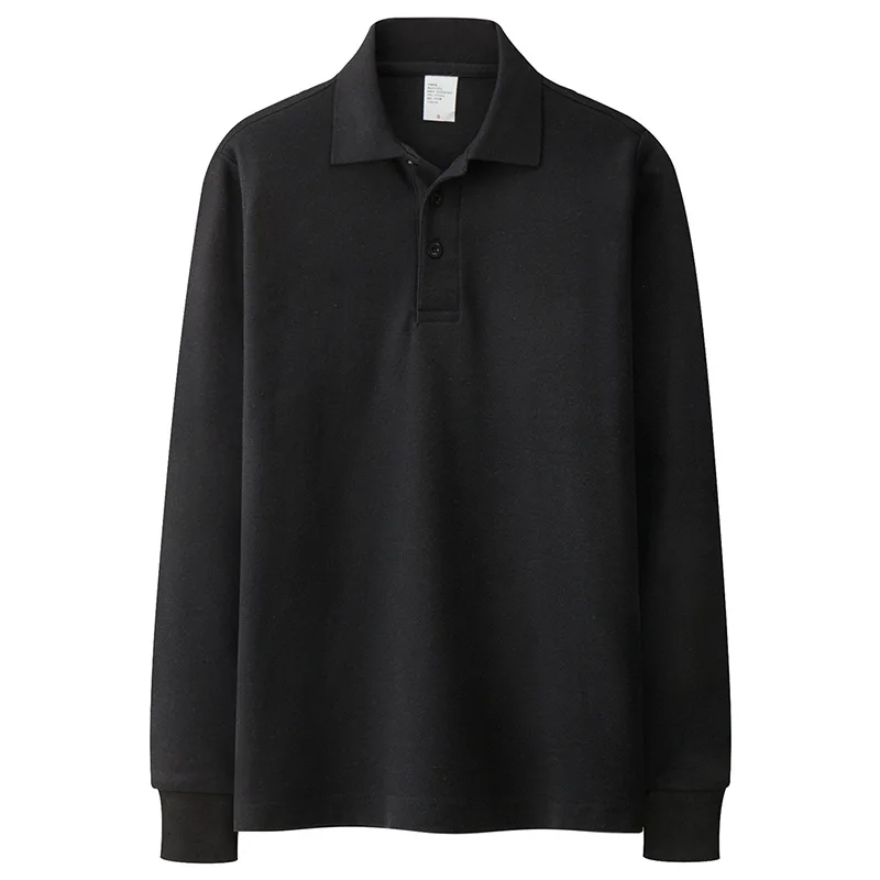 Хлопок, высокое качество, мужские Поло, Брендовые повседневные рубашки с длинным рукавом, одноцветные поло, весна-осень, топы, размер S-3XL; YA286 - Цвет: Black